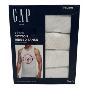 GAP 4 PACK Men's Soft Classic‎ White Cotton Ribbed Tank Tops Tees Size M